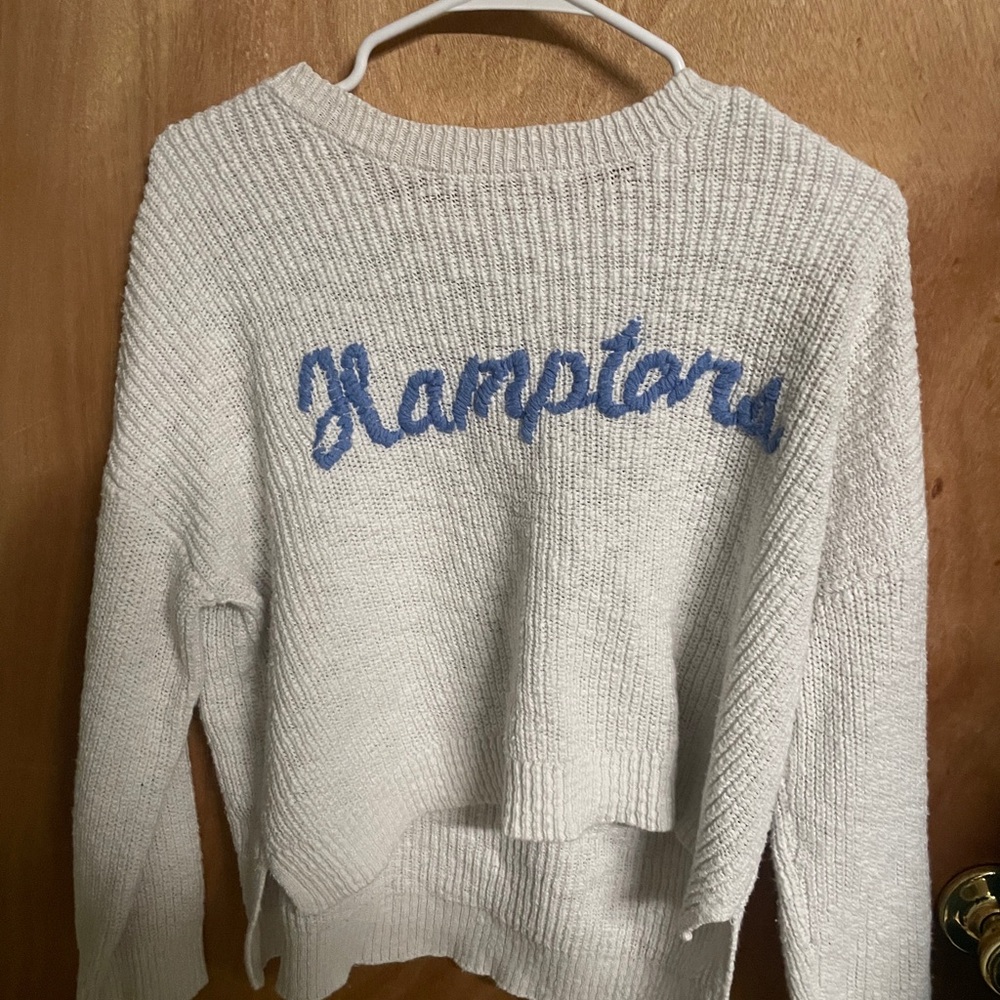 Francesca’s - White Sweater with Blue Text